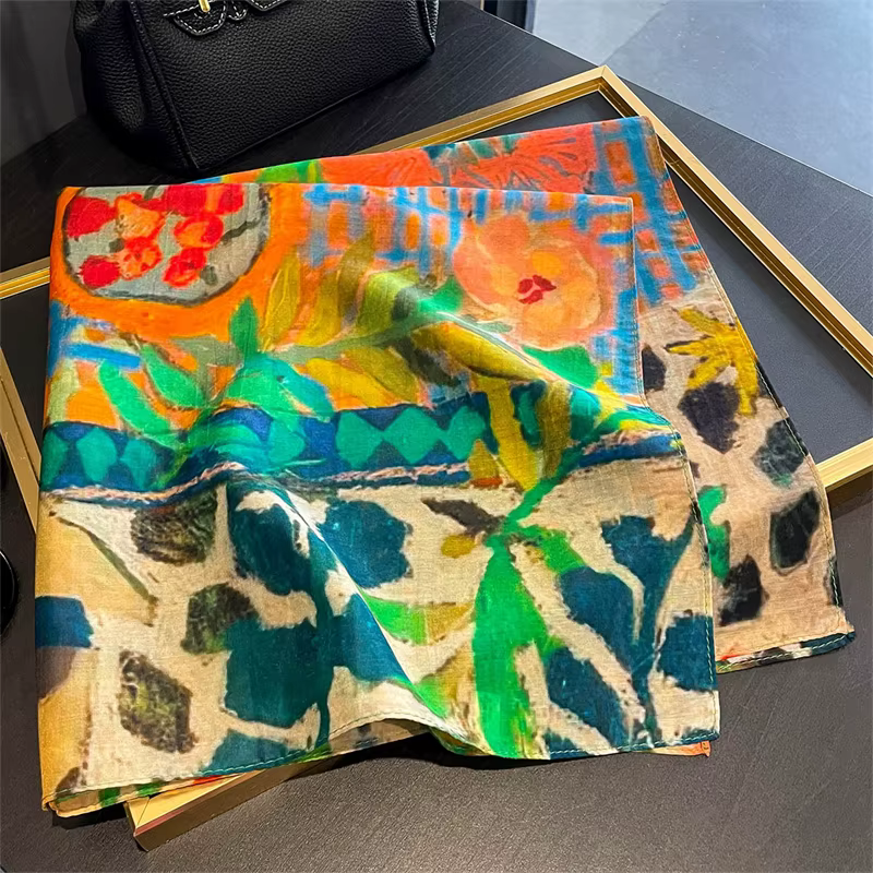 Foulard carré à fleurs de styliste pour femmes, 65cm, en soie véritable, châle de luxe en coton, imp