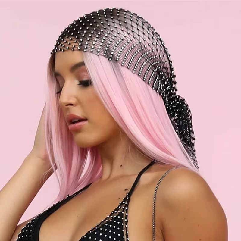 FestivalQueen-Écharpe à cheveux en résille ornée de cristaux biscuits, voile en maille scintillante,