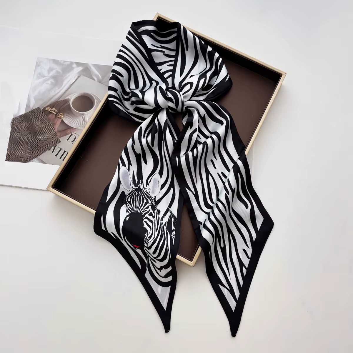 Écharpes de luxe imprimées léopard pour femmes, bandeau rétro, foulard imitation soie, ruban à nouer