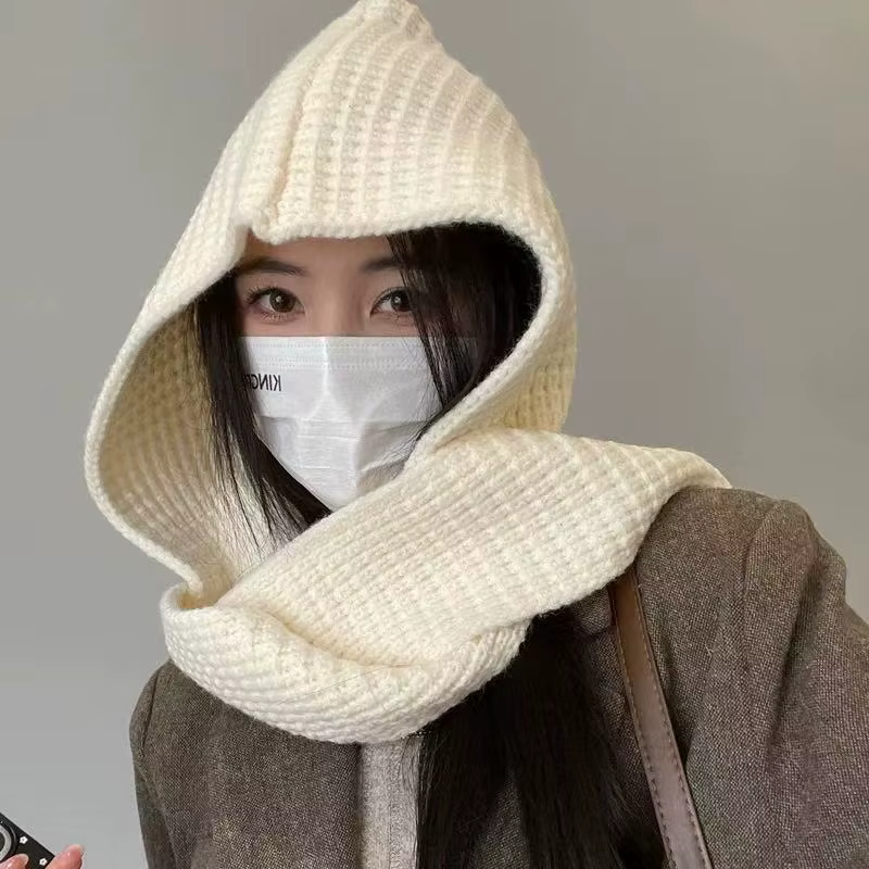 Écharpe intégrée chaude automne et hiver, châle à capuche, chapeau en laine tricoté à double usage