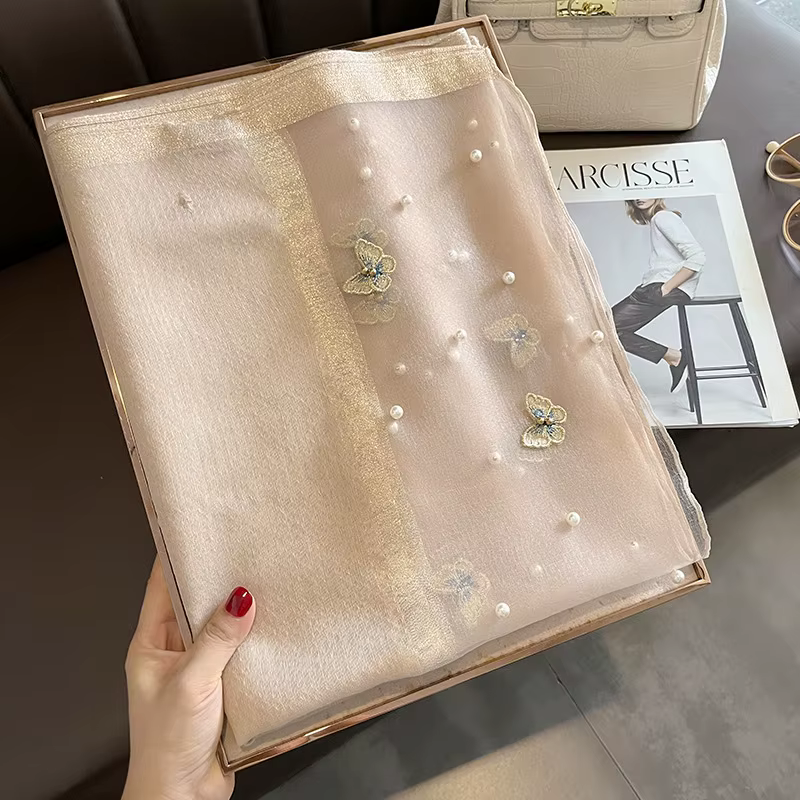 Foulard châle en soie de luxe pour femmes, Design brodé de fleurs, enveloppes Hijab, Bufandas, Foula