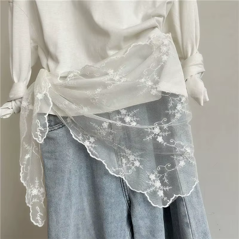 Foulard en soie brodé en dentelle pour femmes, col Long, Triangle polyvalent, décoratif, Version cor