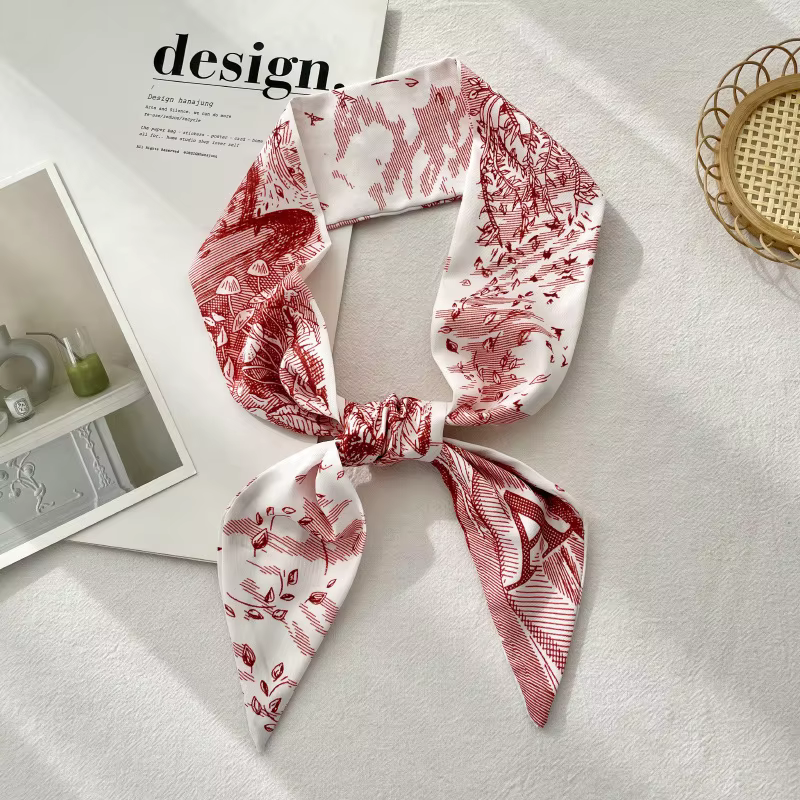 Écharpe longue et fine à motifs alphabétiques pour femme, style coréen, en satin, pour la décoration