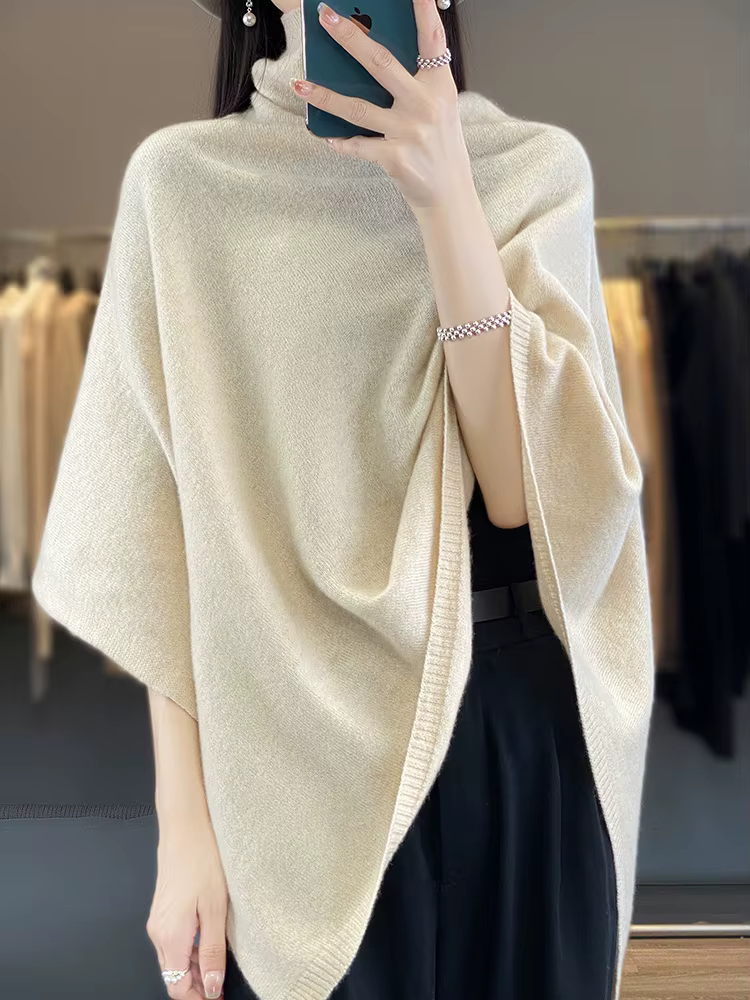 Châle en laine mérinos 100% pour femme, pull à col roulé, doux et chaud, tricoté, style coréen, vête