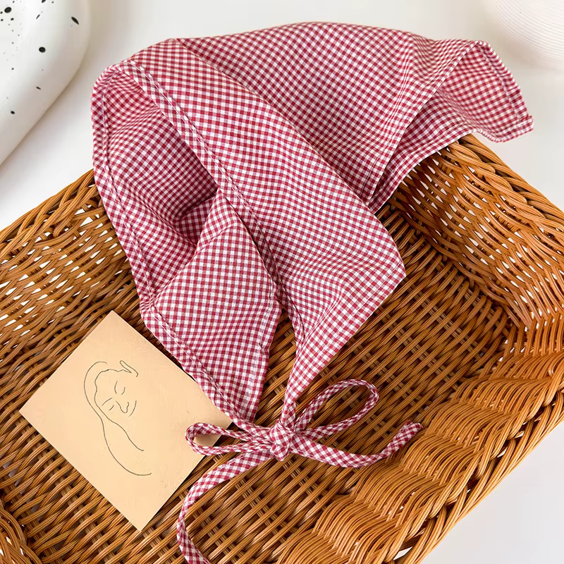 Foulard à carreaux de style campagnard français pour femmes, écharpe triangulaire décorative pour ad