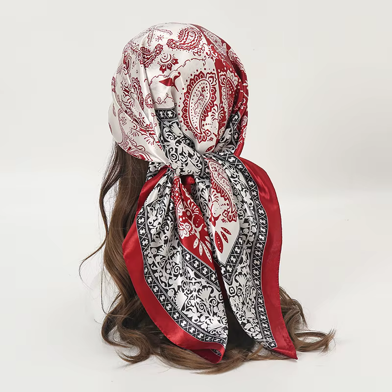 Foulard carré en Satin pour femmes musulmanes, Hijab élégant, imprimé 2025, foulard en soie, châle, 