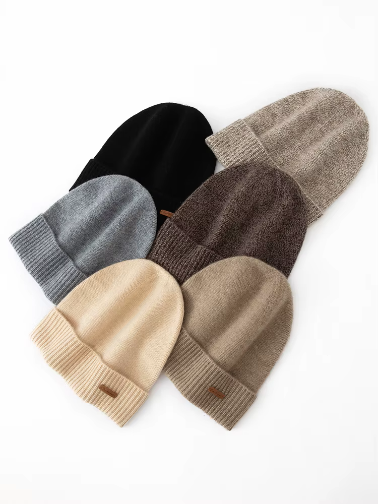 Chapeau tricoté de luxe en cachemire 100% pour hommes et femmes, unisexe, chaud, décontracté, couleu