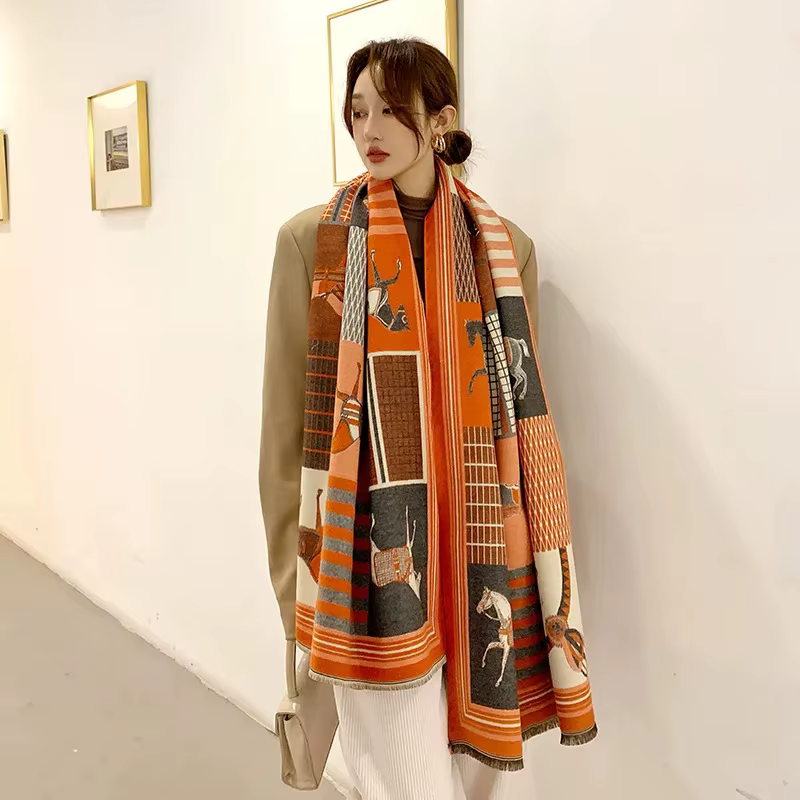 Écharpe de luxe en cachemire pour femme, Design chaud, couverture Pashmina, cheval, châle, épais, Bu