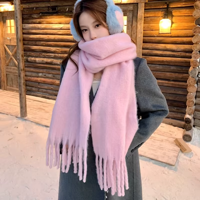 Écharpe d'hiver pour femmes cachemire chaud solide rose Pashmina couverture enveloppes femme épais d