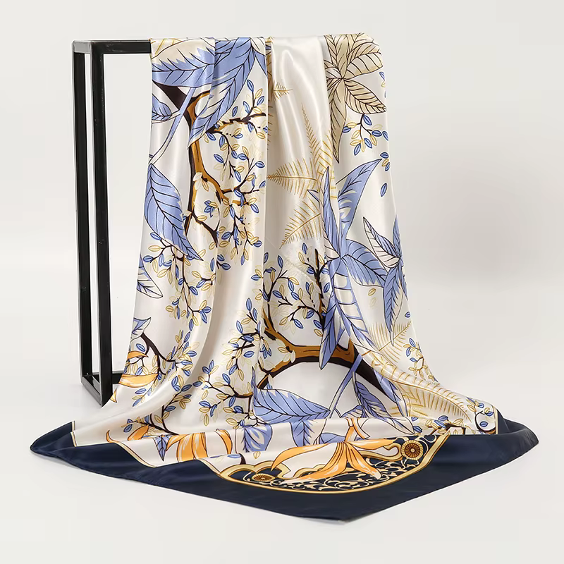 Foulard carré en soie pour femmes, châle imprimé, bandeau en Satin, Hijab, bandes de cheveux, Bandan