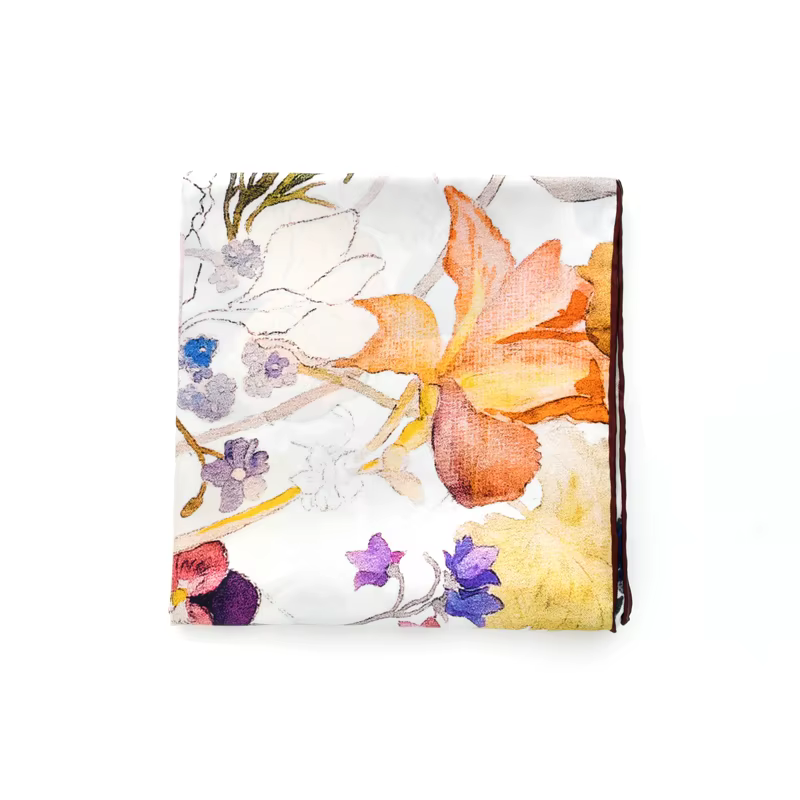 Foulard en sergé de soie véritable blanche pour femmes, foulard de tête imprimé de fleurs, châle ban