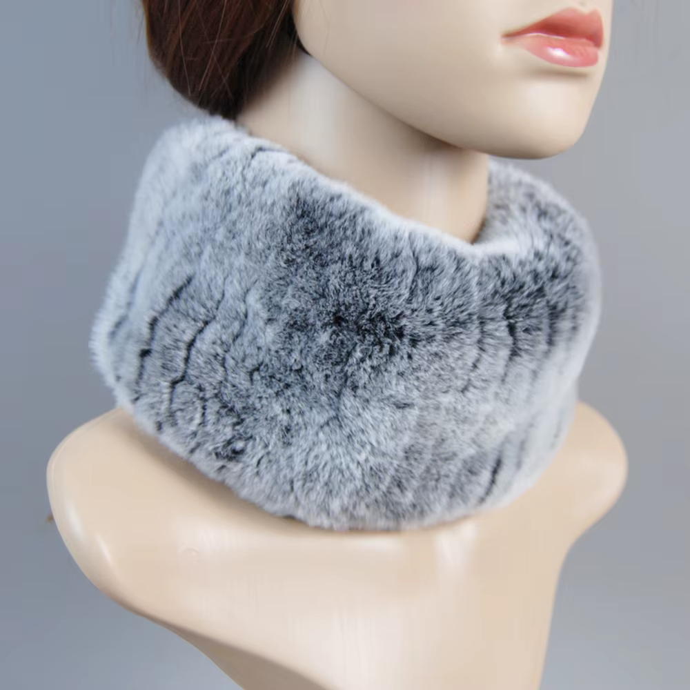 Ensemble Chapeau et Écharpe en Vraie Fourrure de Lapin Rex pour Femme, Bonnet en Fourrure Naturelle,