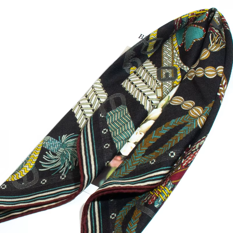 Bandana carré tendance pour femme 65*65cm en soie et laine, imprimé floral vintage, double face, éch