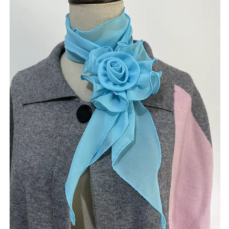 Foulard en soie motif lanterne bleue pour femme, fleur de poignet de danse, écharpe polyvalente mult