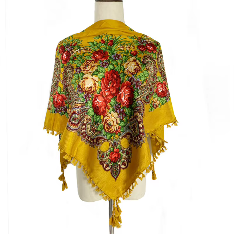 Foulard carré de Style russe, châle de luxe, imprimé Floral, à franges, bandeau pour Femme, Hijab, B