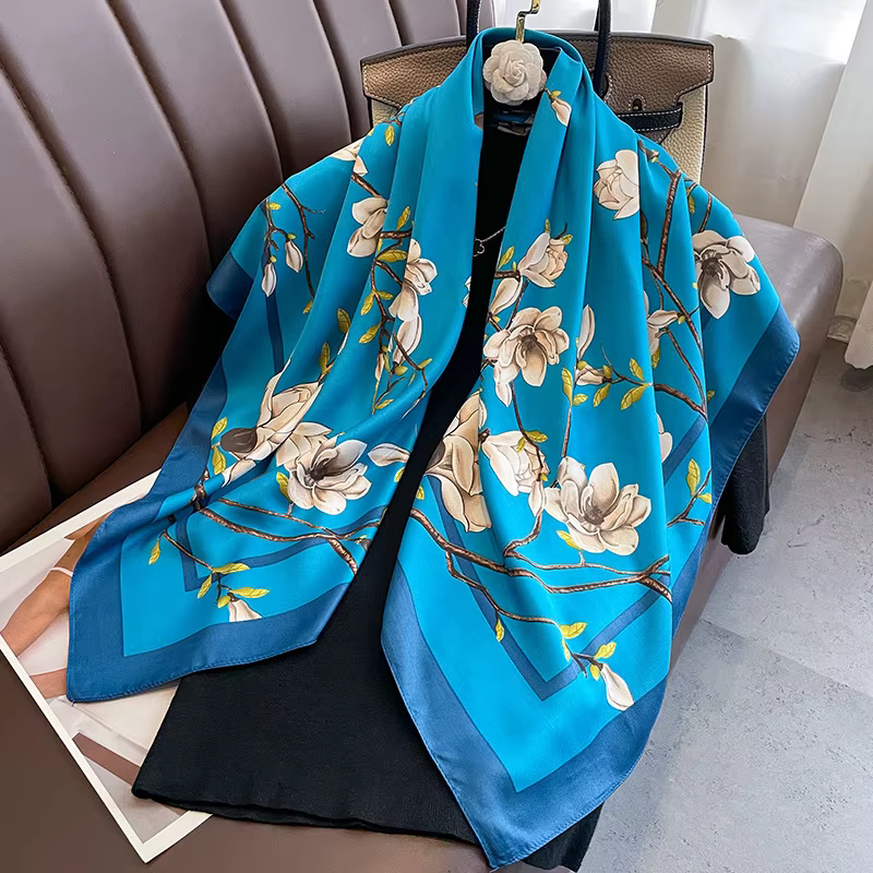90*90 cm marque de luxe Simple soie carré écharpe Hijab femmes Bandana doux foulards foulard dames c