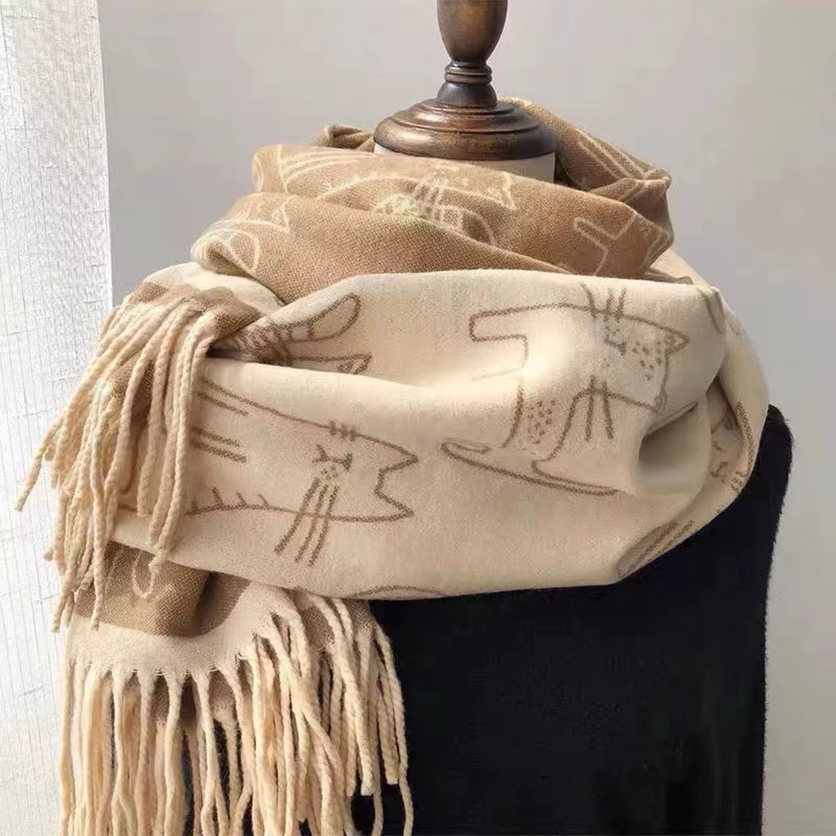 Écharpes optiques double face pour femmes, châle Pashmina avec Tessles, imprimé chat astronomique, d