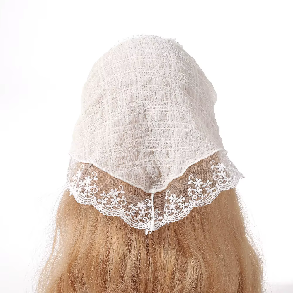 1 écharpe triangulaire en dentelle française pour filles, foulard de plage rétro blanc à fleurs