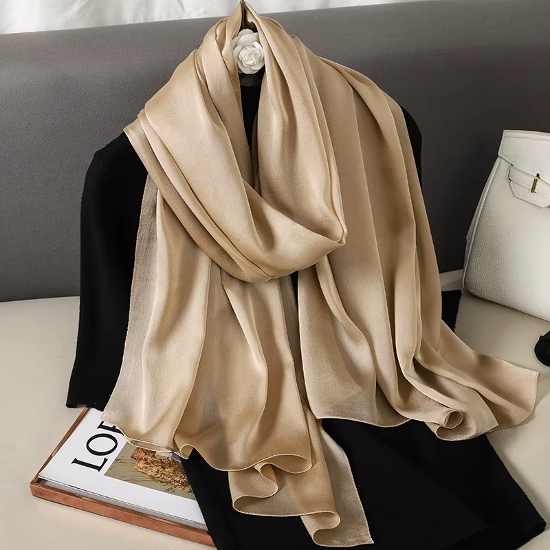 Foulard en soie pour femmes, marque de luxe, grand châle, bandeau enveloppant, Design solide, Hijab,