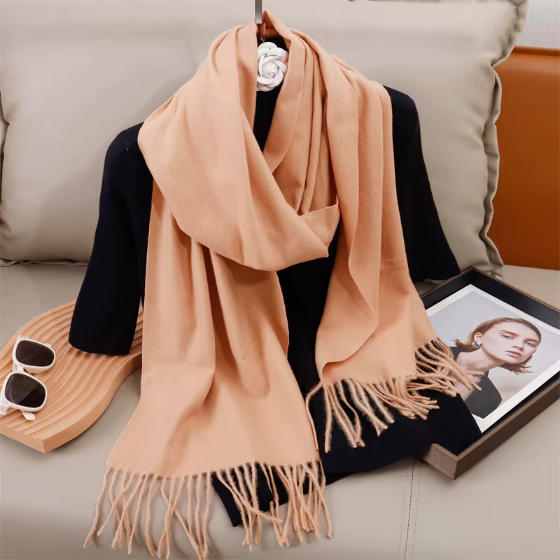 30*180 cm couleur unie femmes hiver écharpe chaud épaissir cachemire châle extérieur glands Pashmina