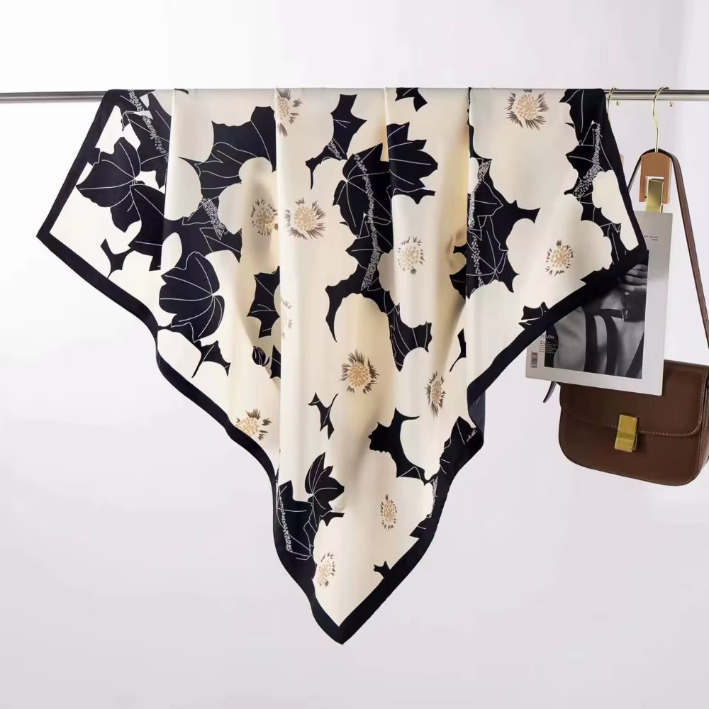 Foulard en soie imprimé de haute qualité, 90x90cm, Foulard de luxe pour femmes