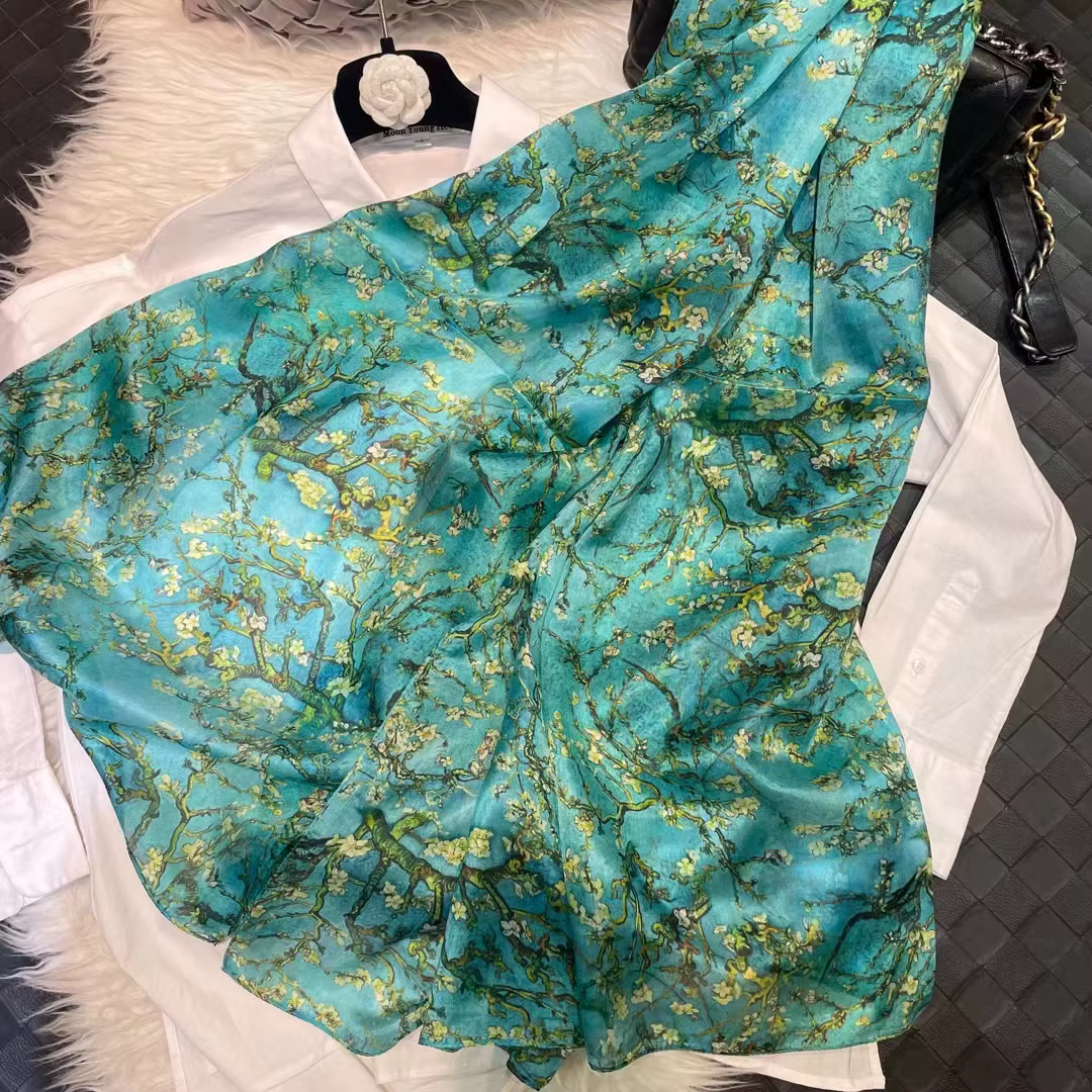 100% foulard en soie de mûrier châle marque prune Bossom Design bleu vert été plage châles en soie é