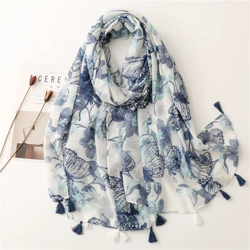 Châle en Viscose avec pompon Floral abstrait Paisley pour femme, écharpe enveloppante de haute quali