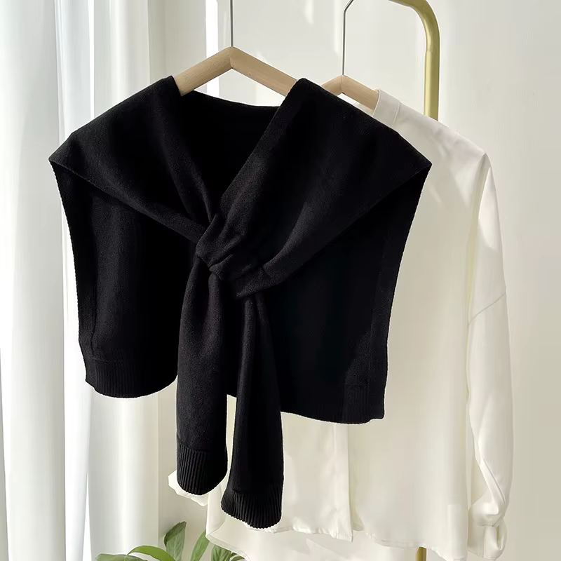 Écharpe de Protection de Cou Coréenne pour Femme, Châle Croisé, Faux Col, Cape Nouée, Épaules Solide