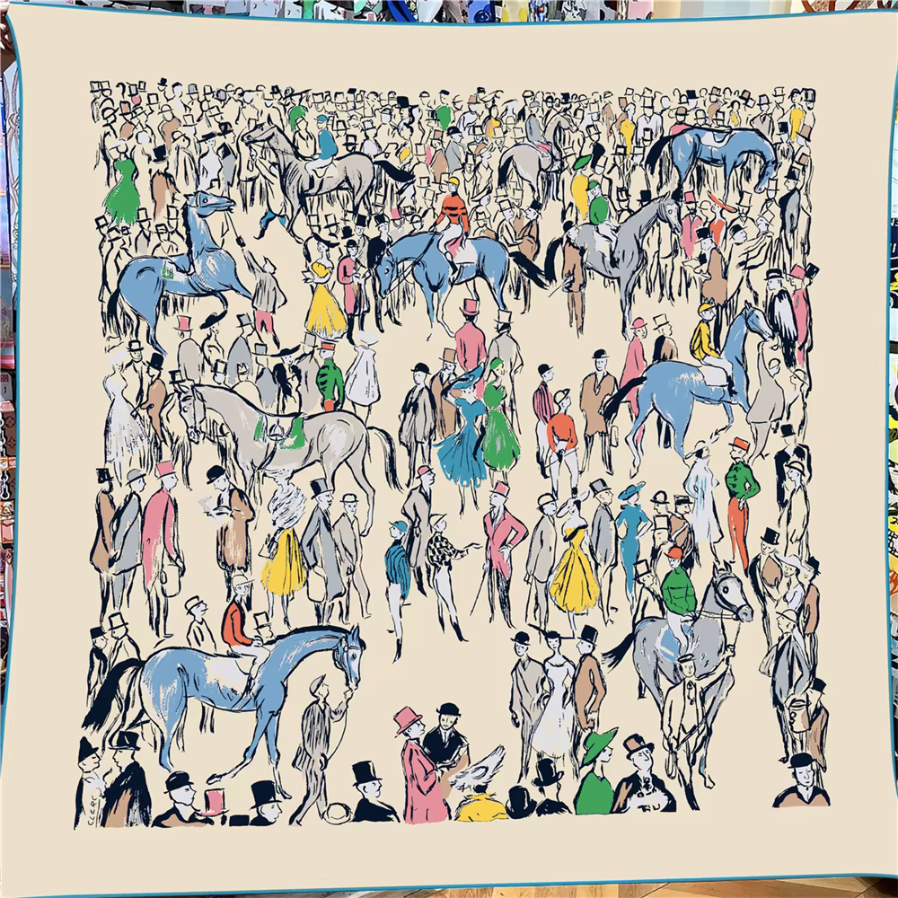 Écharpe d'hiver en soie et cachemire pour femme, châles à imprimé hippique, pashminas chauds, foular
