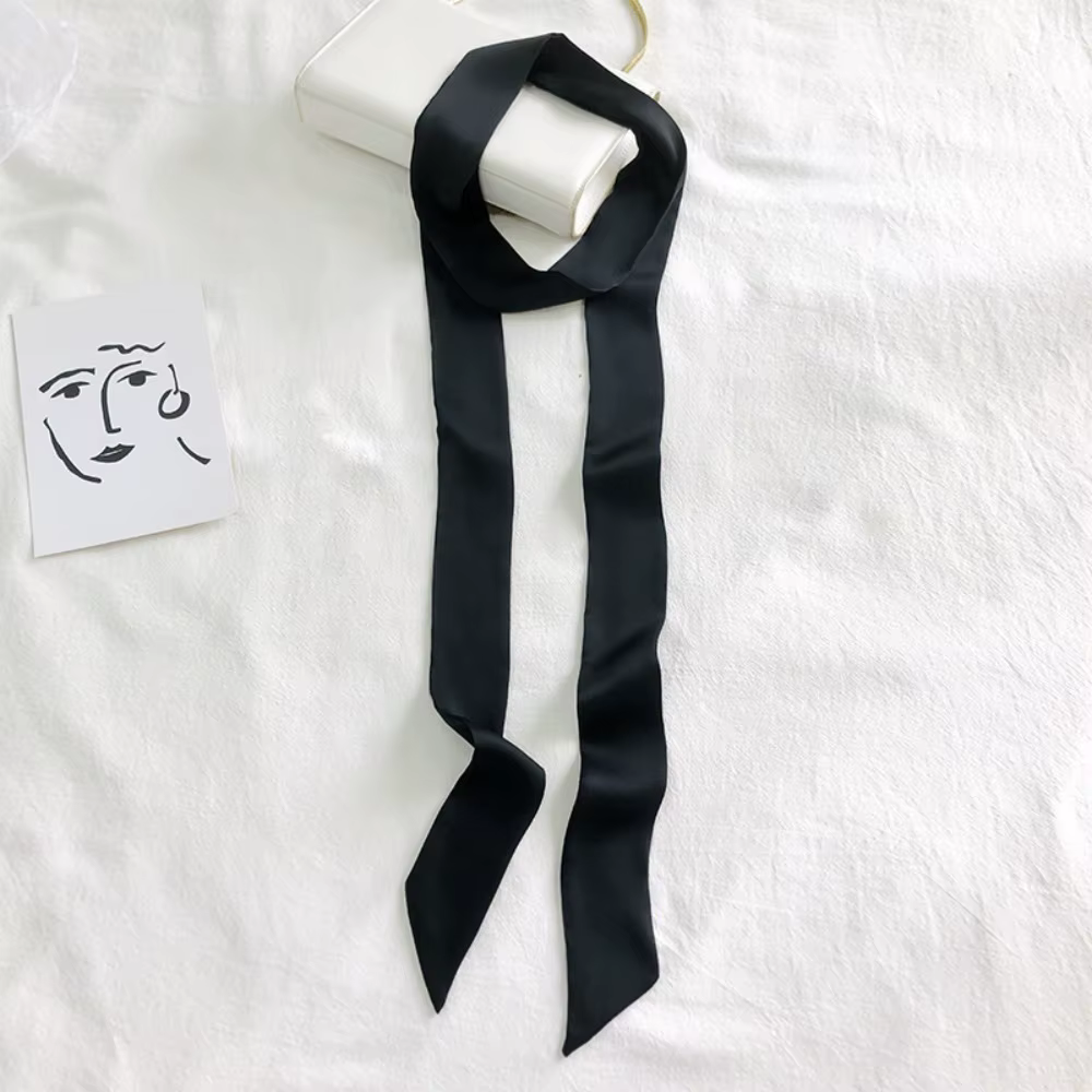 Écharpe de cheveux longs décontractée, bandeau de couleur unie, écharpe de cou en soie, ruban élégan