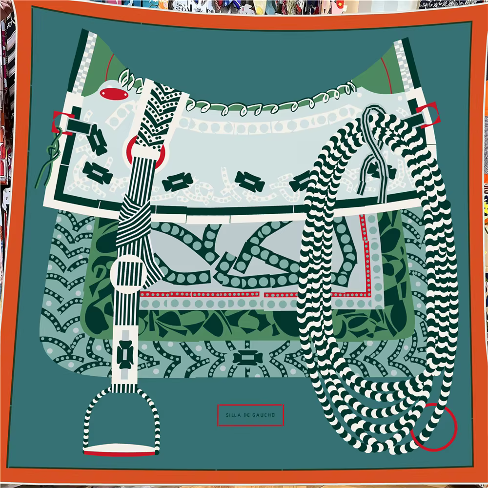 POBING foulard en cachemire de soie femmes châles roulés à la main selle imprimé foulards carrés env