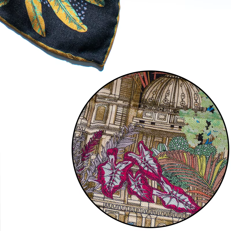 Écharpe en soie 30% et laine 70% pour femme, imprimé jungle tropicale, 65 cm carré, douce, chaude, l