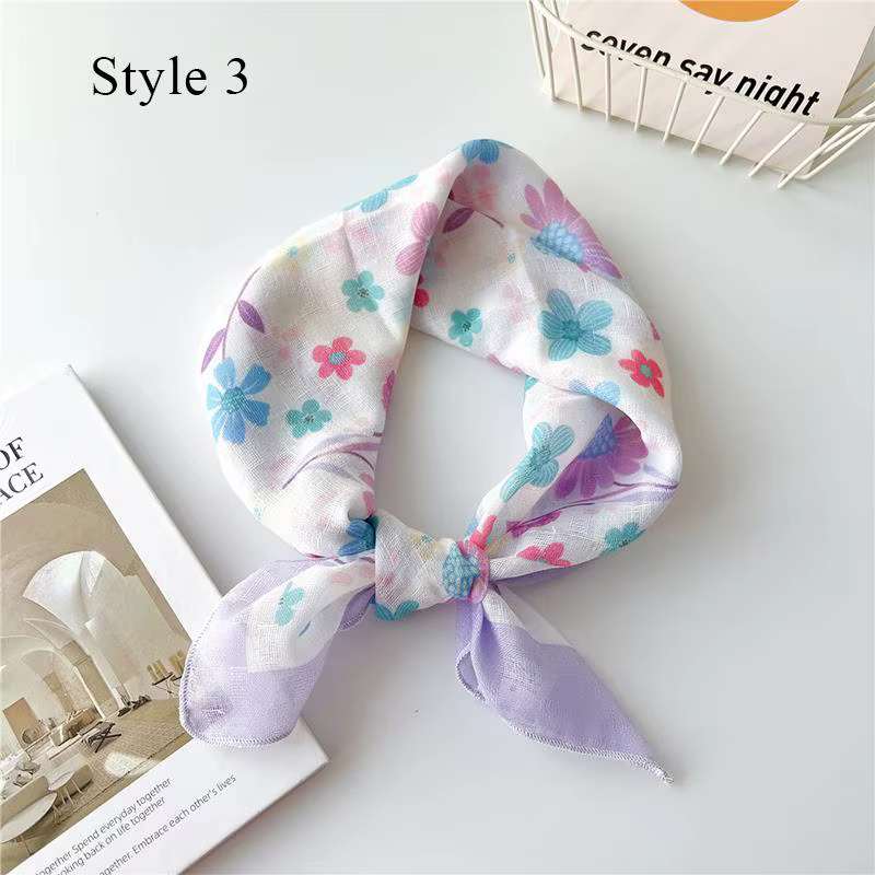 Petit foulard carré en coton et lin, motif Floral, mode printemps et été, foulard Bandana 58x58cm, m