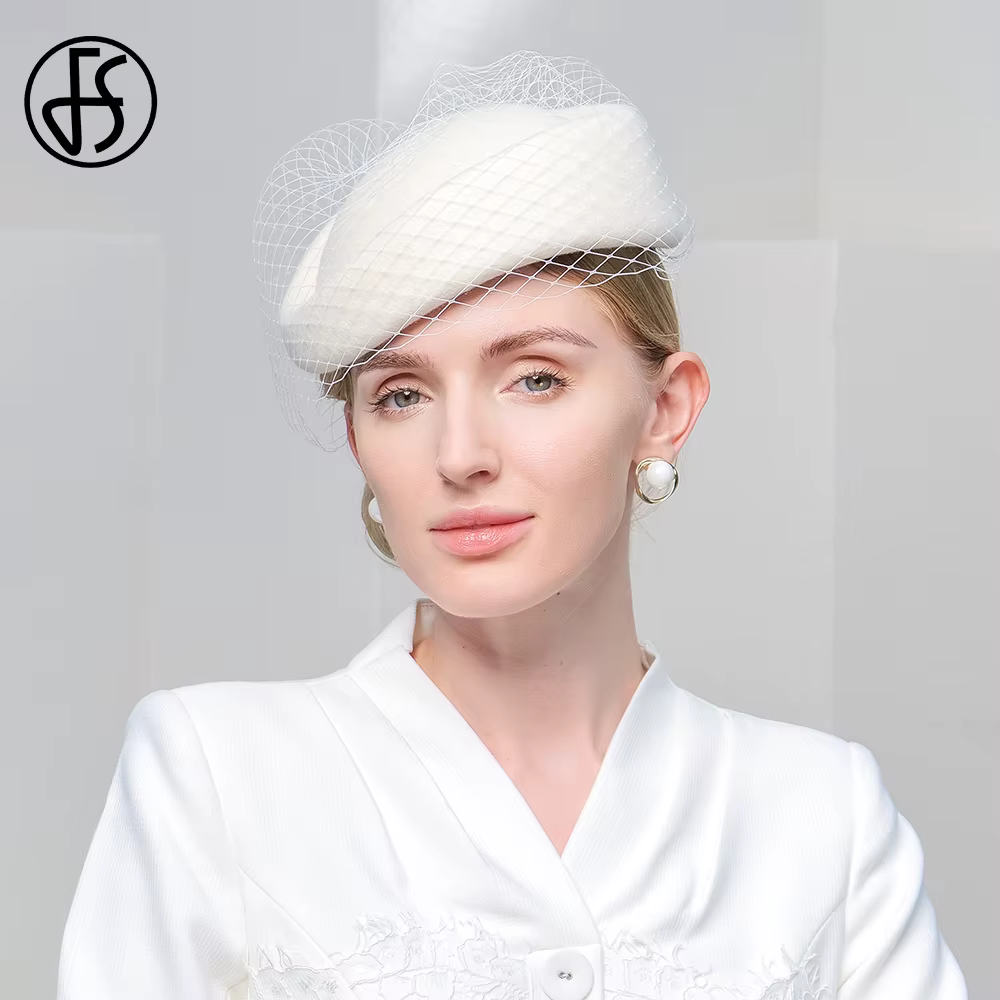 FS béret en feutre de laine blanche mariage britannique chapeaux pour femmes dames église Fedoras ch