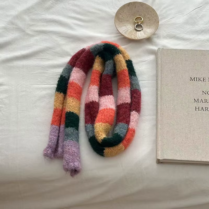 Ensemble de bonnets et écharpe arc-en-ciel rayés pour femmes et hommes, chapeaux Skullis chauds, cas