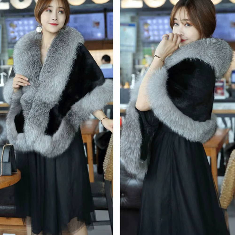 Mode hiver chaud châle épaissir mariée Cardigan Cape manteau fausse fourrure col châle nouvelle écha