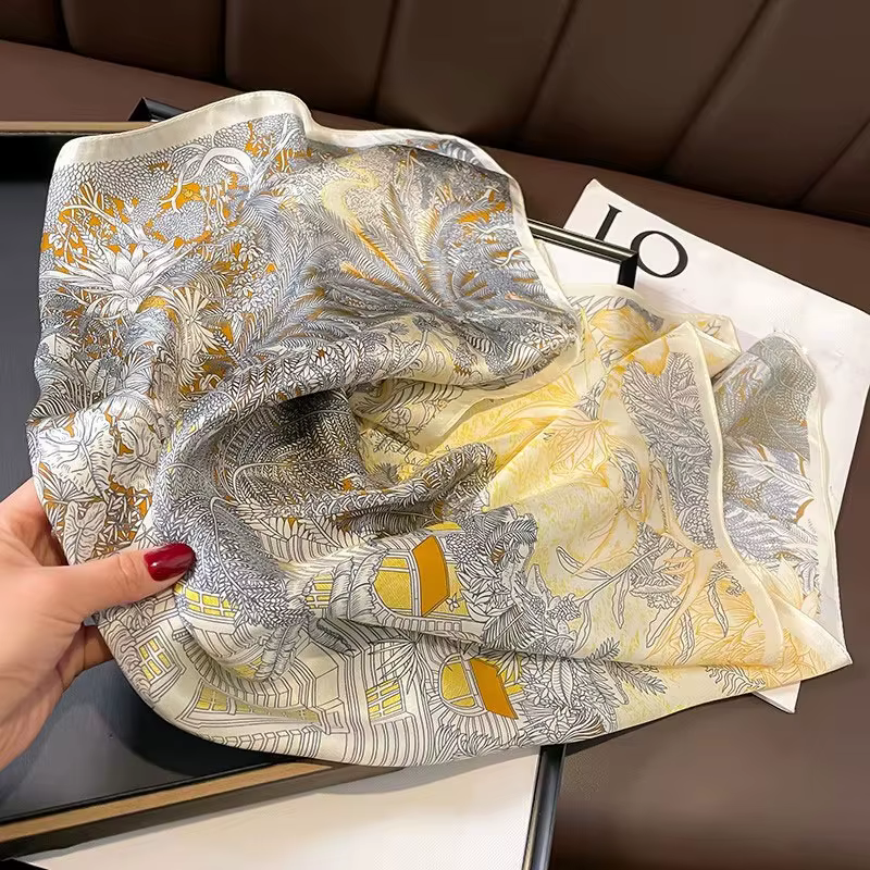 Écharpe carrée pour femmes, foulard de la présidence, châle de plage d'été, bandana, hijab, pashmina
