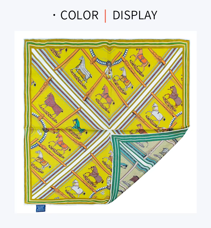 Écharpe de luxe en soie et laine 65 cm, texture chevrons, imprimé artistique équestre, pour soirée e