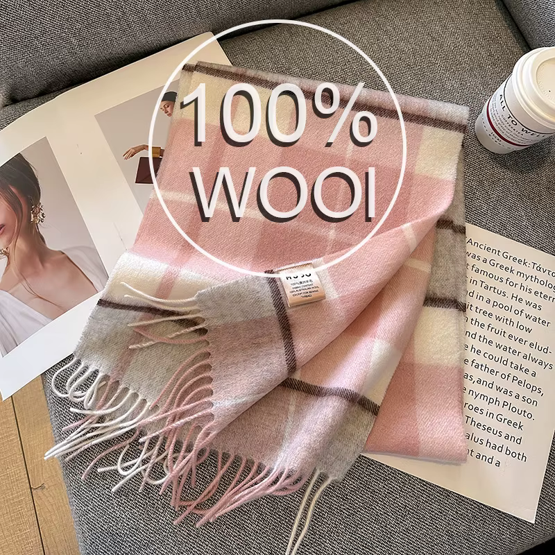Luxe hiver 100% laine écharpe femmes Plaid cachemire mouchoir chaud Pashmina femme châle paréo doux