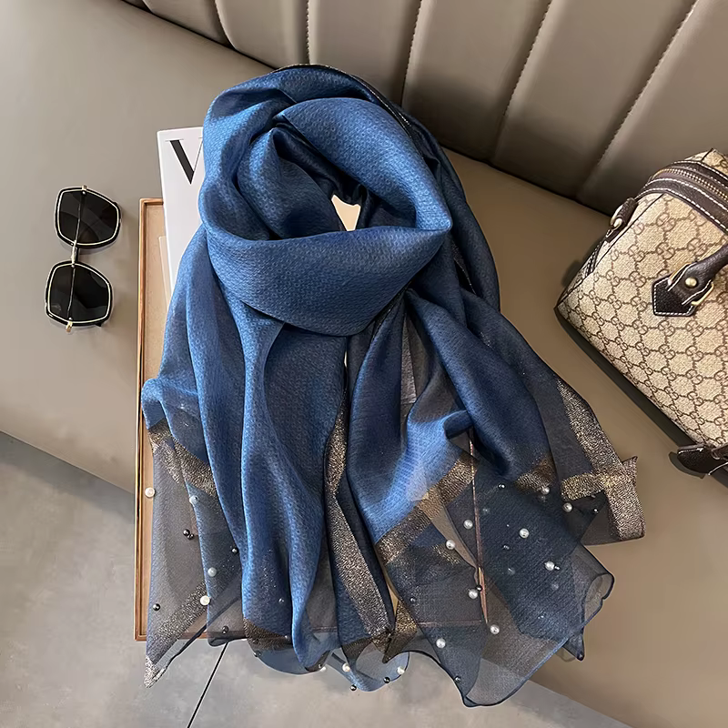 Écharpe de marque de luxe pour femmes, châle, couleur unie, en soie, en lin, été, bandana, Hijab, co
