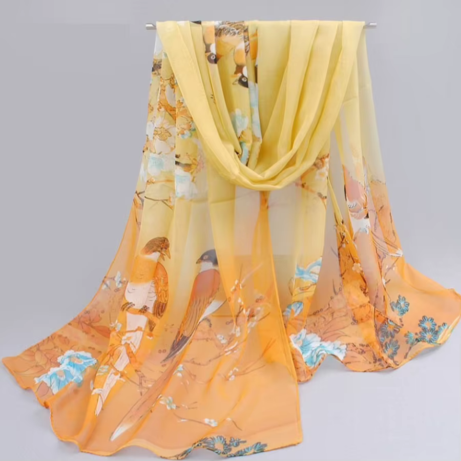 Écharpe en mousseline de soie pour femmes, motif pie, Simulation de soie, longue écharpe en gaze, pr