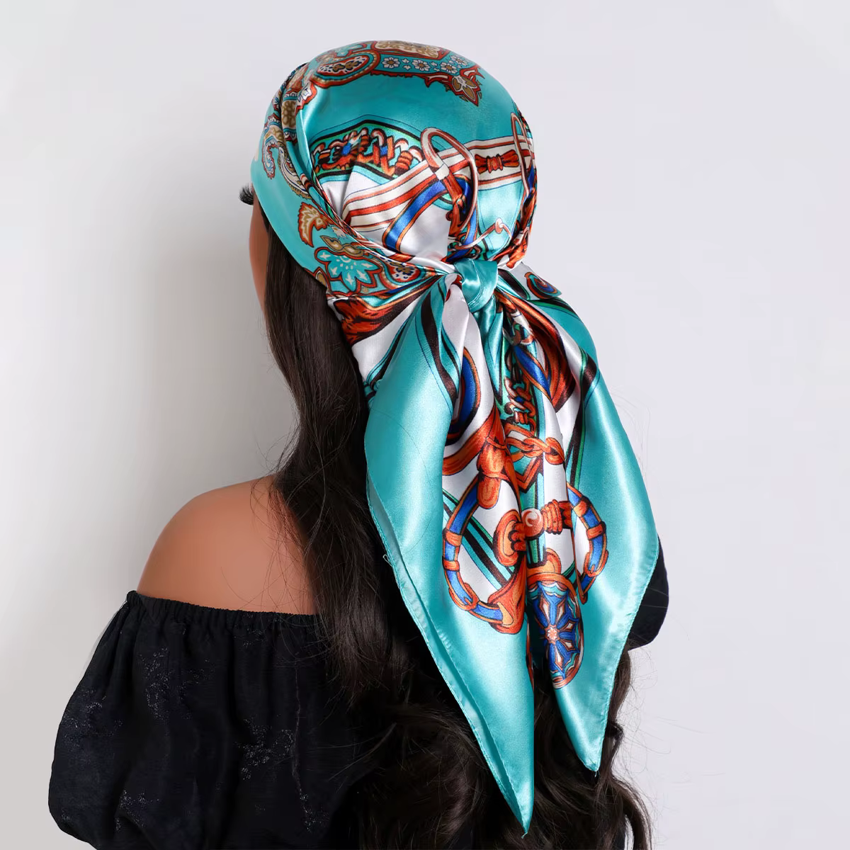 Foulard de tête carré en soie pour femmes, marque de luxe, Bandana en Satin, protection solaire, Fou