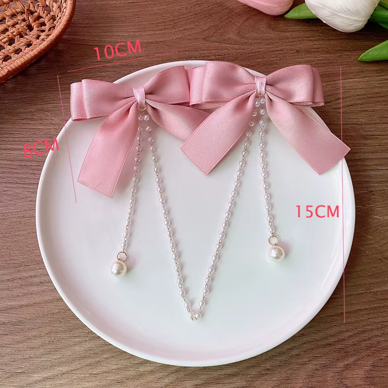 Pince à cheveux avec nœud en chaîne de perles roses, Style princesse doux, épingles à cheveux mignon