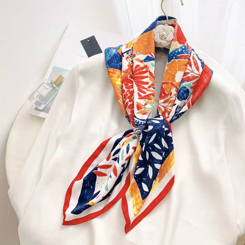 Foulard carré en soie imitation peinture à l'huile, 90 cm, style coréen, foulard en soie twill pour