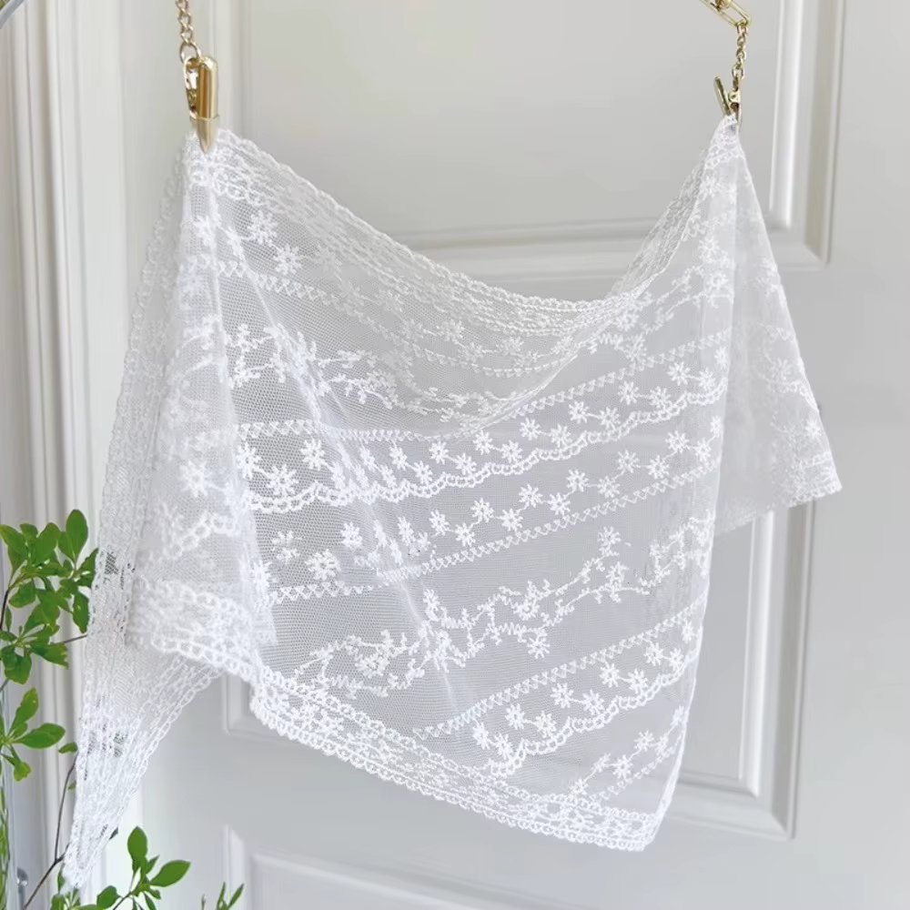 Écharpe de cheveux en dentelle rétro pour filles, écharpe de sauna à fleurs rondes douces, bande de