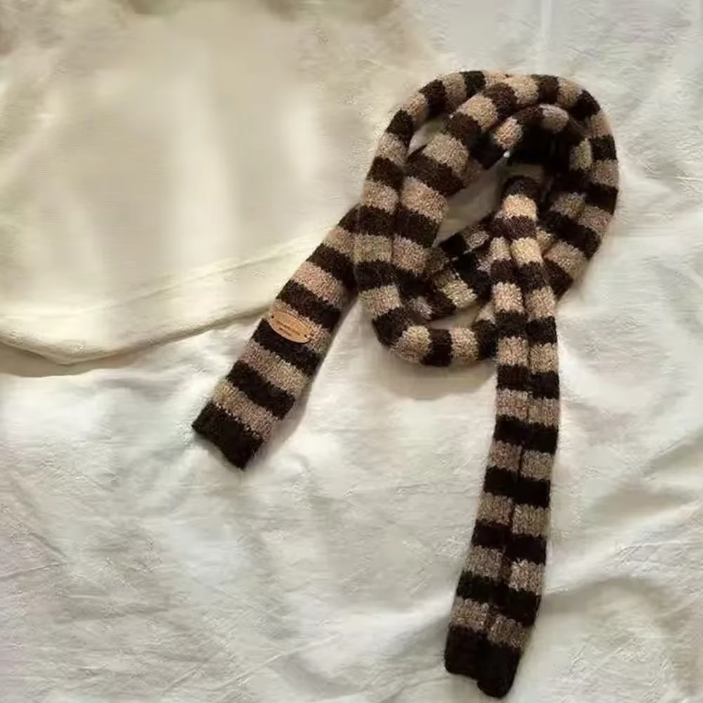 Foulard Long en coton à rayures noires et grises pour femmes, foulard décoratif Slim, chaud, tricoté