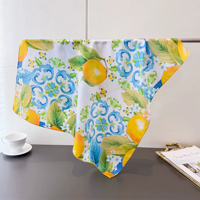 Nouveau Foulard Carré Imprimé Citron 2026 en Satin Doux Imitation Soie pour Femme – Bandana, Hijab,