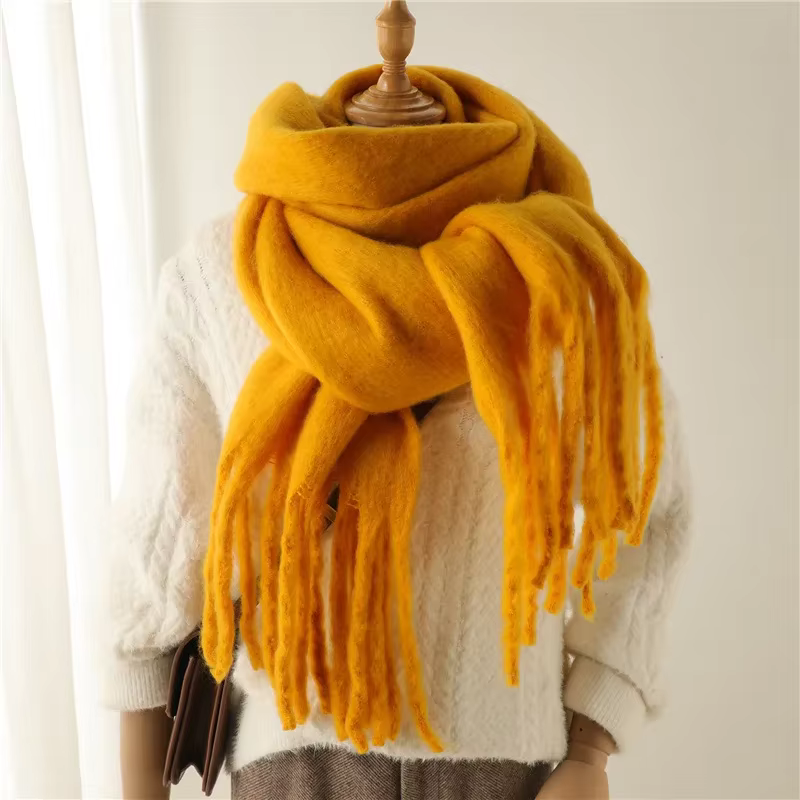 Foulards d'hiver en cachemire de luxe pour femmes, Pashmina, couverture épaisse avec longue frange p