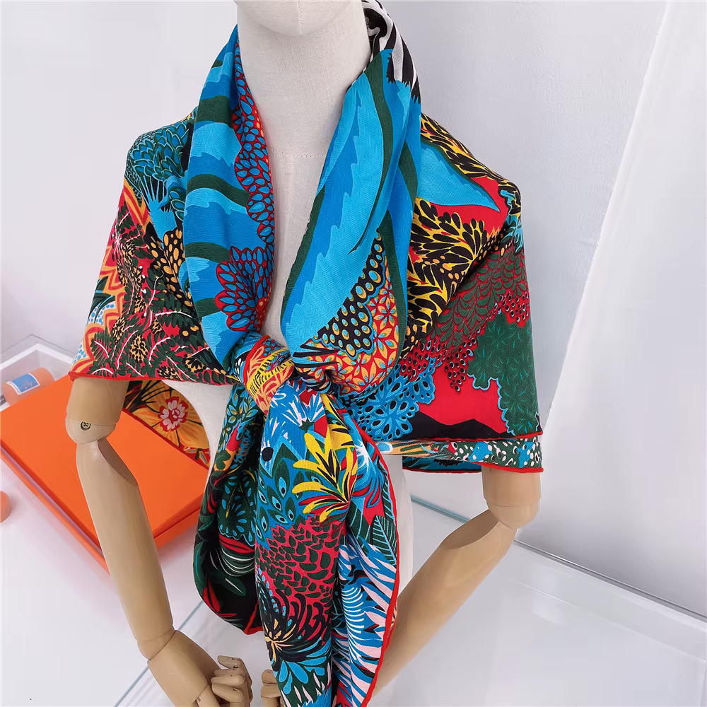 Foulard en cachemire de soie pour femmes, châle roulé à la main, imprimé zèbre forêt, carré, envelop