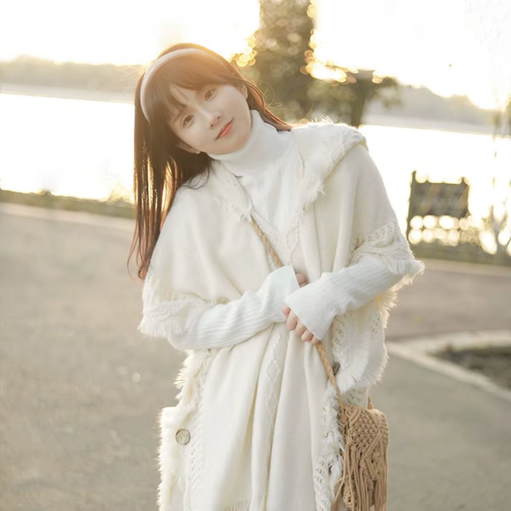 Partie de mariage bohème à capuche tricoté châle hiver chaud bouton dames gland Cape enveloppes écha